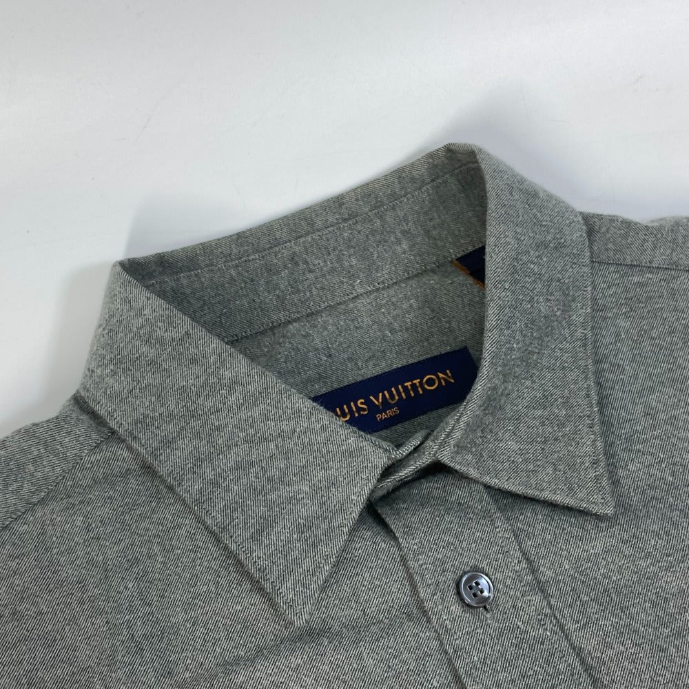 LOUIS VUITTON Men's Gray Collared Flannel Shirt with Buttons, Long Sleeve, Cotton, RM182M