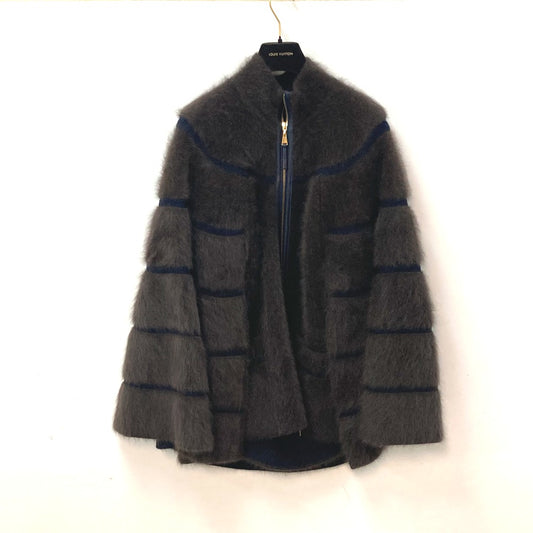 LOUIS VUITTON アウター アパレル ニット ファー ジップアップ ケープ ポンチョ ウール レディース ブラウン