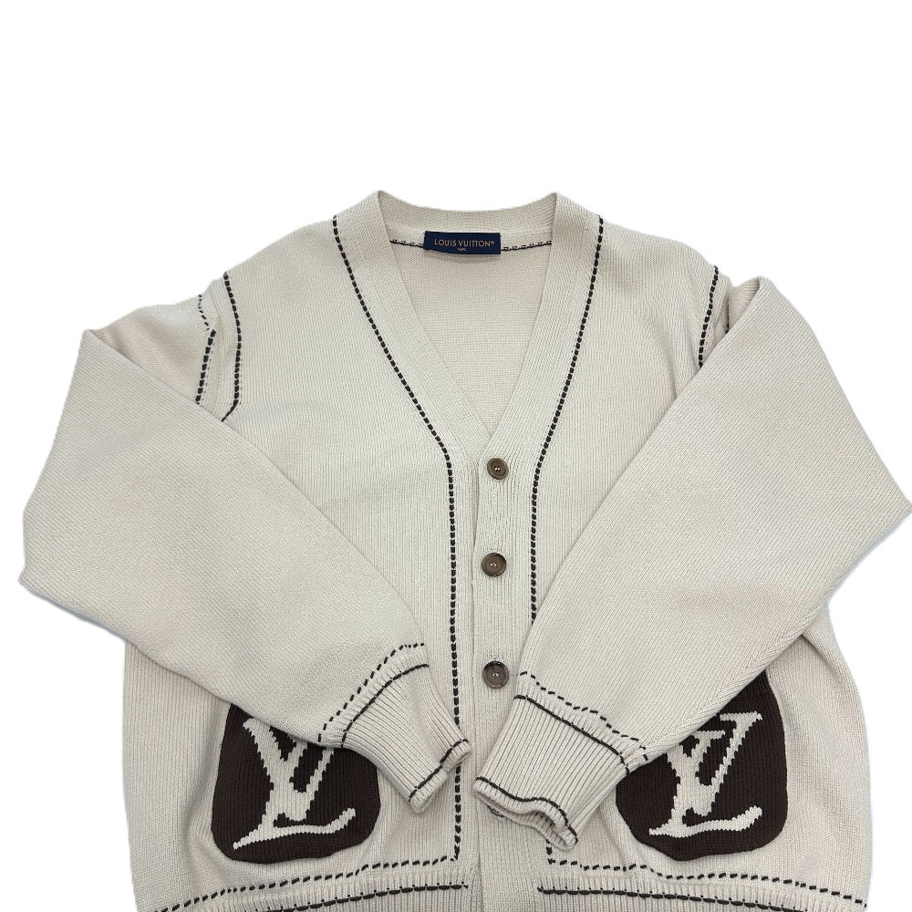 LOUIS VUITTON 1AFPXX シグネチャーライト LVロゴ アパレル ニット トップス 羽織り ステッチ 24SS カーディガン コットン メンズ ベージュ