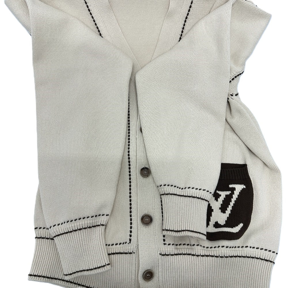LOUIS VUITTON 1AFPXX シグネチャーライト LVロゴ アパレル ニット トップス 羽織り ステッチ 24SS カーディガン コットン メンズ ベージュ