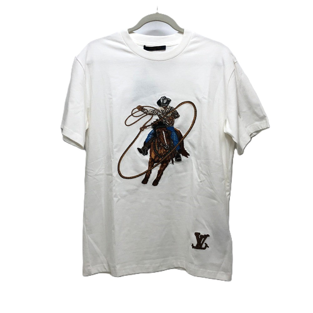 LOUIS VUITTON 1AFXNM Graphic Embroidered Shirt, Short Sleeve Cotton T-Shirt, Men's White