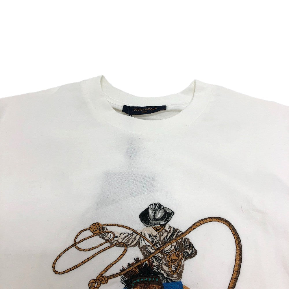 LOUIS VUITTON 1AFXNM Graphic Embroidered Shirt, Short Sleeve Cotton T-Shirt, Men's White