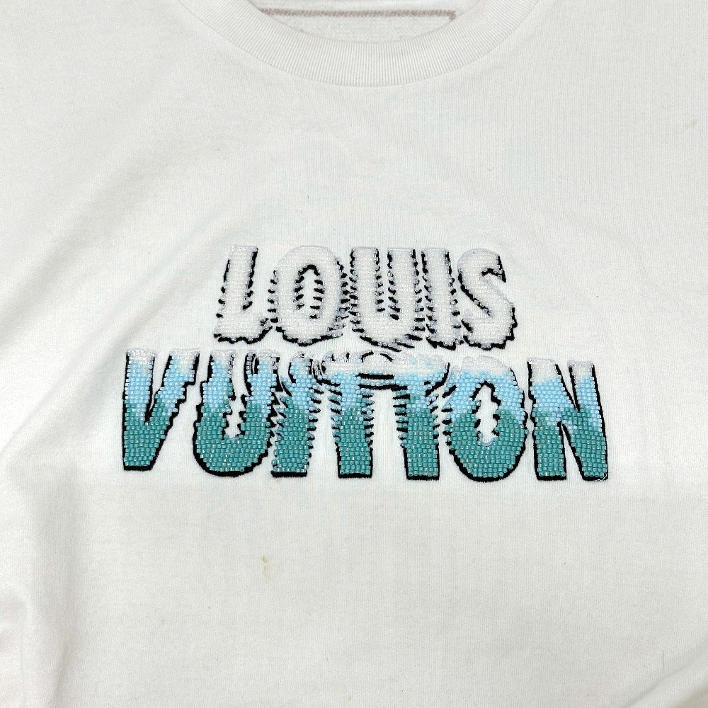 LOUIS VUITTON RM232M NPG HPY35W Logo Embroidered Apparel Beaded Logo Crew Neck Short Sleeve T-Shirt Cotton Women's White