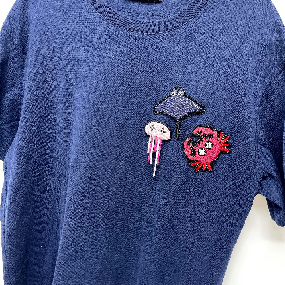 LOUIS VUITTON RM211V DG1 HLY11W Spring/Summer 2021 Beaded Animal &amp; Monogram Short Sleeve Top, Navy, Men's Knit T-Shirt