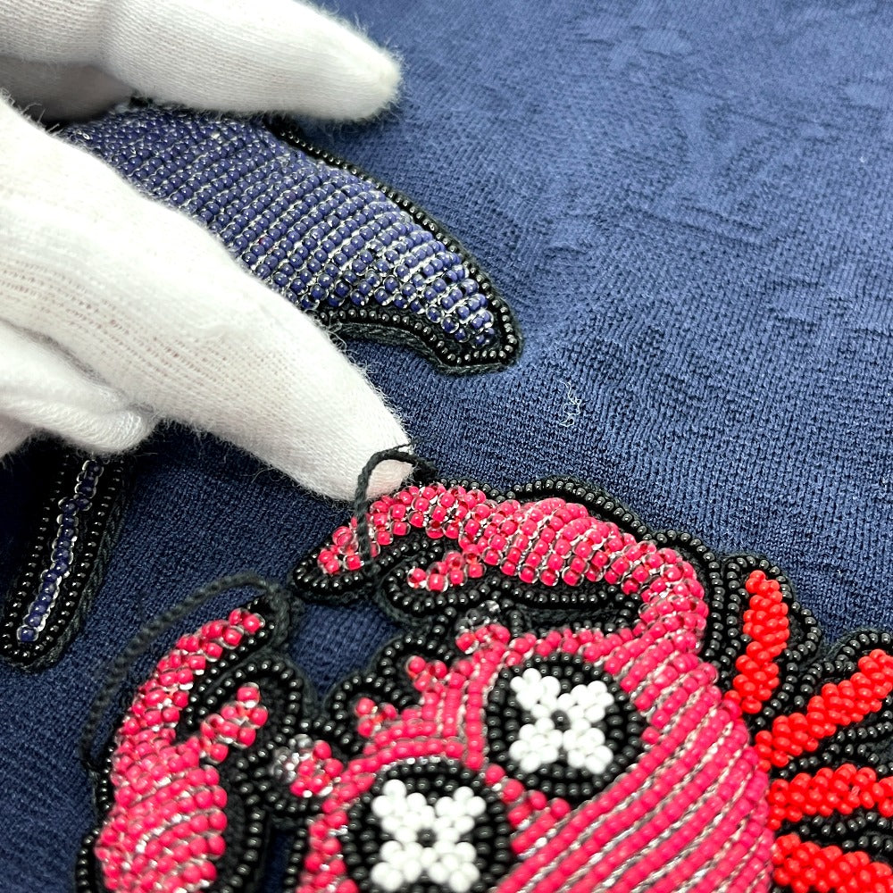 LOUIS VUITTON RM211V DG1 HLY11W Spring/Summer 2021 Beaded Animal &amp; Monogram Short Sleeve Top, Navy, Men's Knit T-Shirt