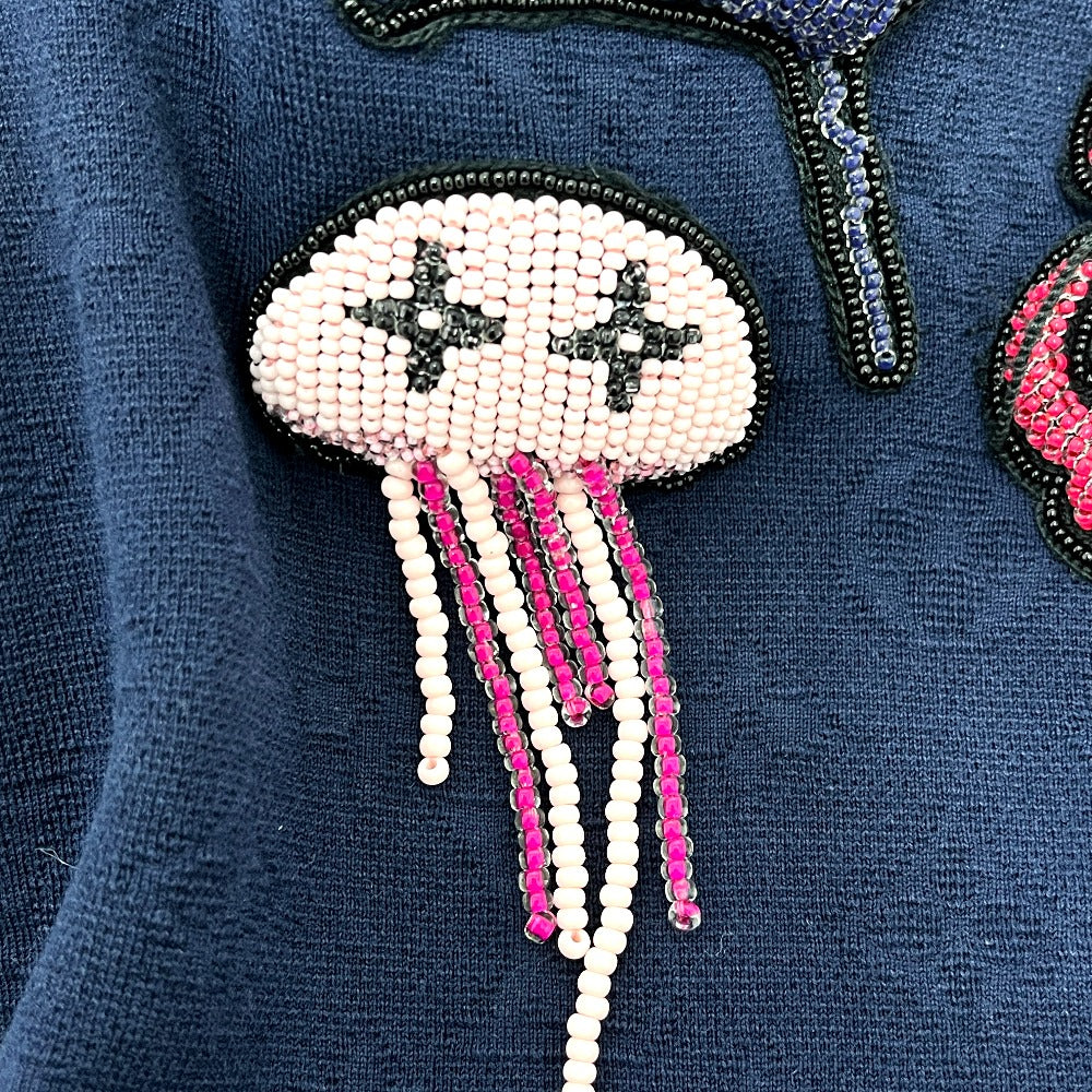 LOUIS VUITTON RM211V DG1 HLY11W Spring/Summer 2021 Beaded Animal &amp; Monogram Short Sleeve Top, Navy, Men's Knit T-Shirt