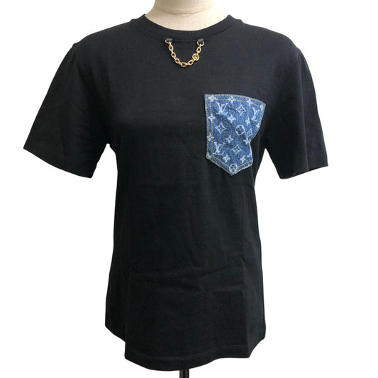 LOUIS VUITTON 1AHURT Monogram Denim Pocket Apparel Top Short Sleeve T-shirt Cotton Women's Black