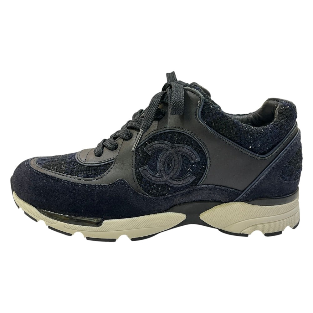 CHANEL G39066 CC Mark Tweed Shoes Low-cut sneakers tweed / suede blue Used
