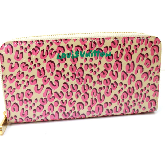 LOUIS VUITTON M91476 ヴェルニ レオパード ジッピーウォレット ラウンドファスナー 長財布 長財布 パテントレザー レディース ブロンコライユ ピンク