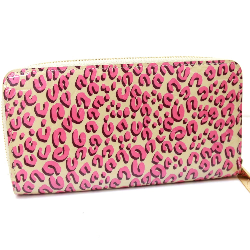 LOUIS VUITTON M91476 Vernis Leopard Print Zippy Wallet, Round Zip Long Wallet, Patent Leather, Women's, Broncorail, Pink