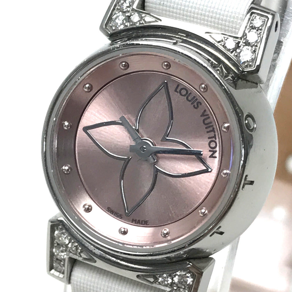 LOUIS VUITTON Q151P Lug Diamond Tambour Bejeweled Quartz Watch, Stainless Steel, Women's, Pink