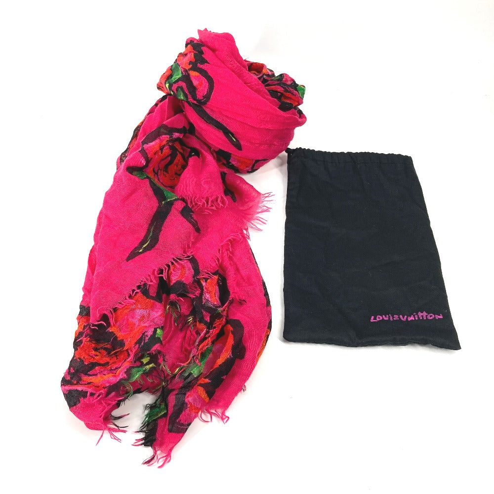 LOUIS VUITTON M72379 Etoile Rose Graffiti Shawl with Fringe, Cashmere, and Fuchsia Pink