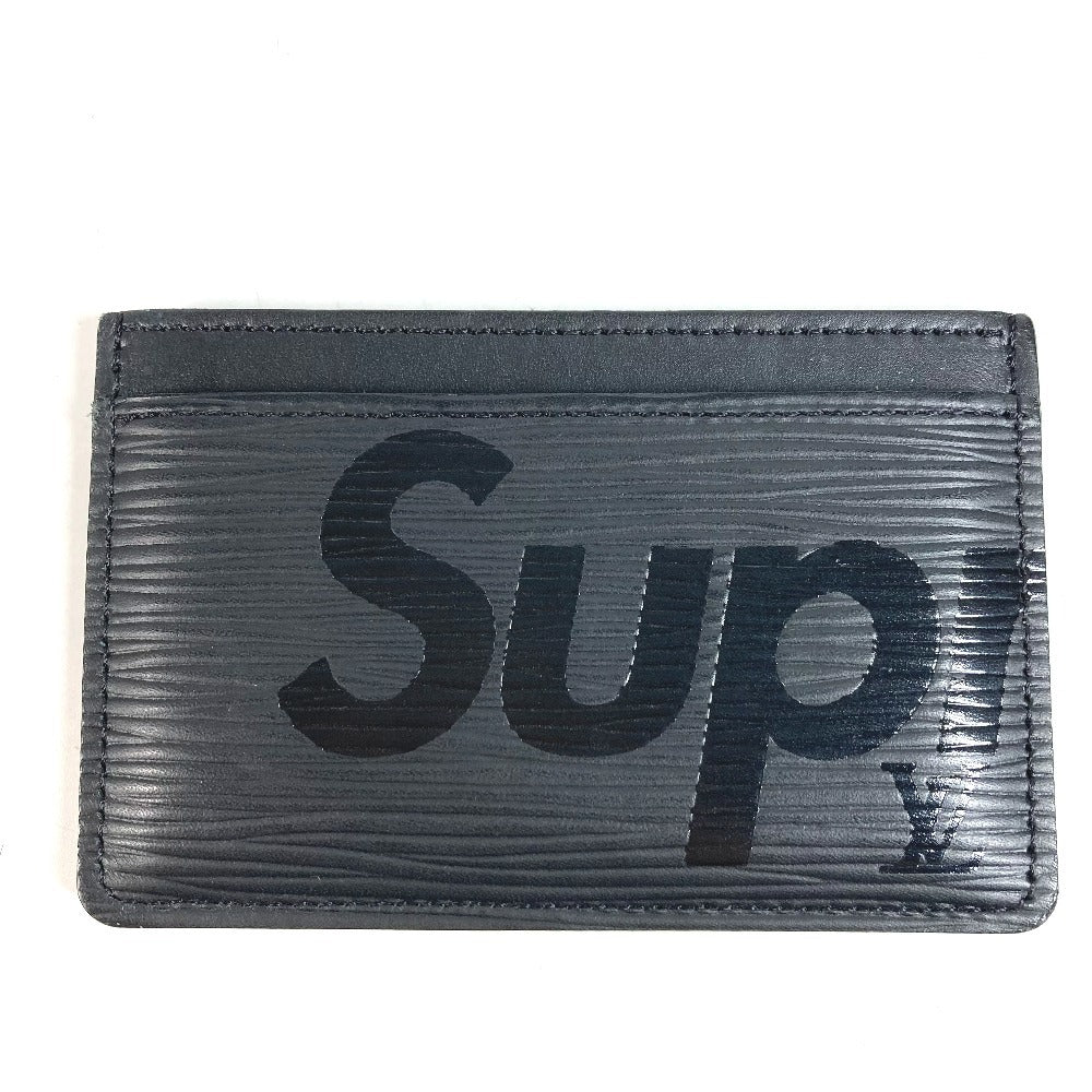 LOUIS VUITTON M67753 Epi Supreme Collaboration supreme Porte Cartes Simple ที่ใส่บัตรเครดิต ที่ใส่บัตรโดยสาร ที่ใส่บัตร หนัง Epi สำหรับผู้ชาย สีดำ