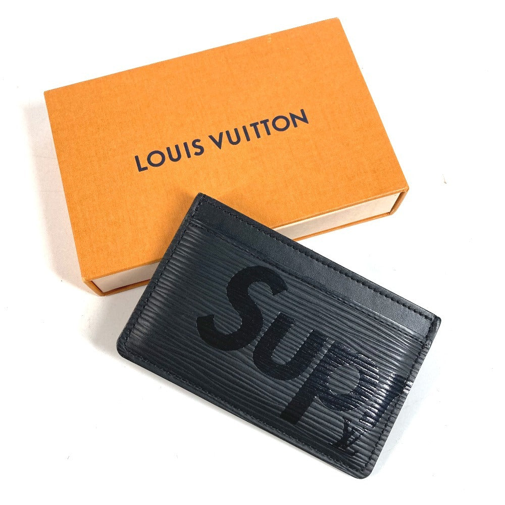 LOUIS VUITTON M67753 Epi Supreme Collaboration supreme Porte Cartes Simple ที่ใส่บัตรเครดิต ที่ใส่บัตรโดยสาร ที่ใส่บัตร หนัง Epi สำหรับผู้ชาย สีดำ