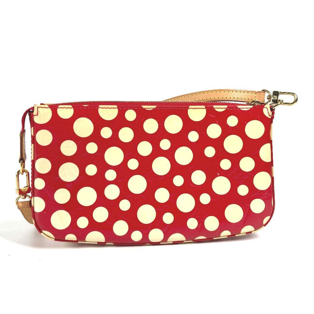 LOUIS VUITTON M91428 ヴェルニ 草間彌生コラボ ドット インフィニティ ポシェット アクセソワール 肩掛け アクセサリーポーチ ショルダーバッグ パテントレザー レディース レッド
