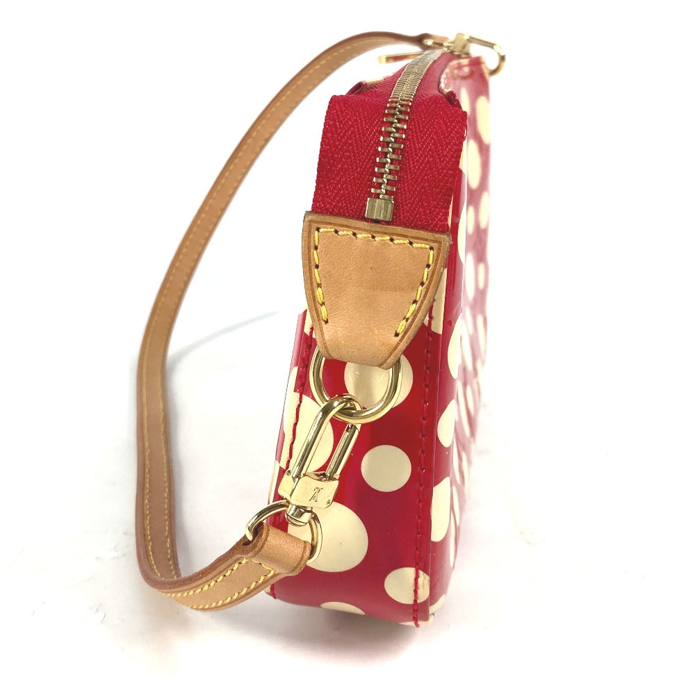 LOUIS VUITTON M91428 ヴェルニ 草間彌生コラボ ドット インフィニティ ポシェット アクセソワール 肩掛け アクセサリーポーチ ショルダーバッグ パテントレザー レディース レッド
