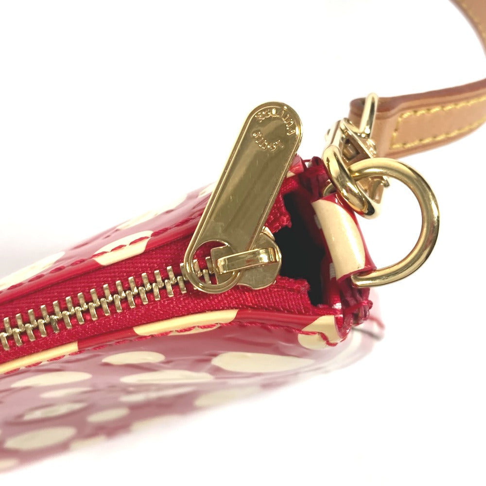 LOUIS VUITTON M91428 ヴェルニ 草間彌生コラボ ドット インフィニティ ポシェット アクセソワール 肩掛け アクセサリーポーチ ショルダーバッグ パテントレザー レディース レッド