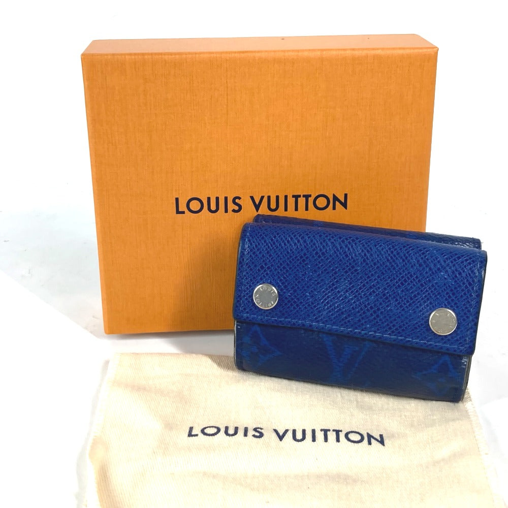 LOUIS VUITTON M67620 Taiga Rama Discovery Compact Wallet, Men's Trifold Taiga Leather, Blue
