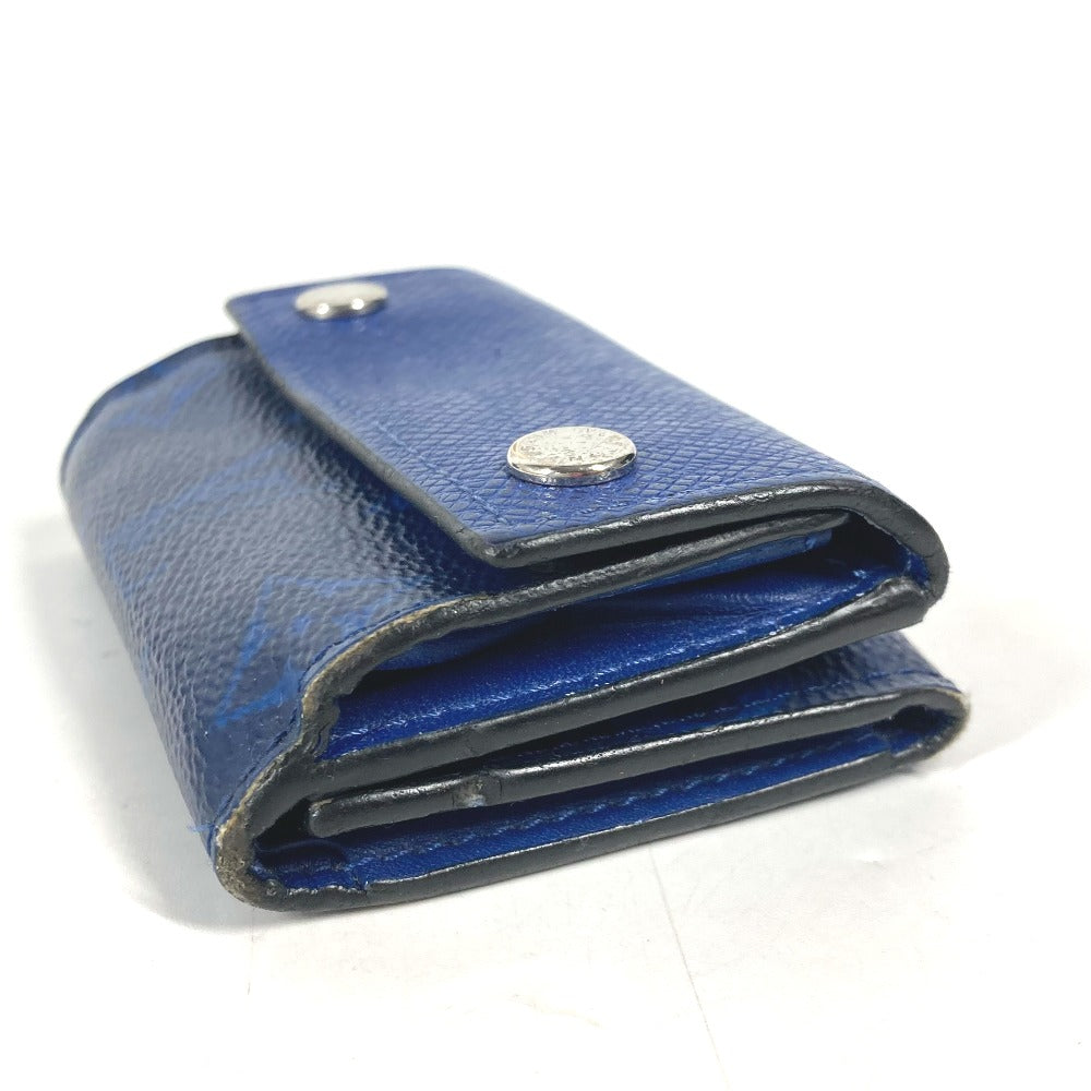 LOUIS VUITTON M67620 Taiga Rama Discovery Compact Wallet, Men's Trifold Taiga Leather, Blue