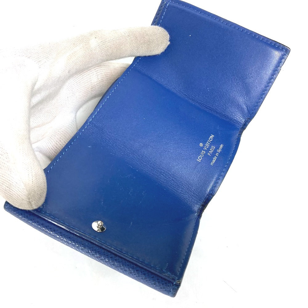 LOUIS VUITTON M67620 Taiga Rama Discovery Compact Wallet, Men's Trifold Taiga Leather, Blue