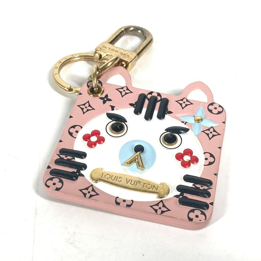 LOUIS VUITTON M68452 ポルトクレ・ファン フェイス モノグラム キャット バッグチャーム キーホルダー レザー レディース ピンク