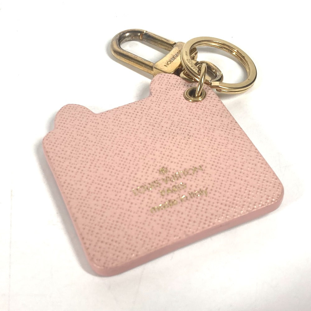 LOUIS VUITTON M68452 ポルトクレ・ファン フェイス モノグラム キャット バッグチャーム キーホルダー レザー レディース ピンク