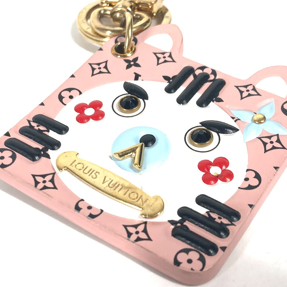 LOUIS VUITTON M68452 ポルトクレ・ファン フェイス モノグラム キャット バッグチャーム キーホルダー レザー レディース ピンク