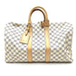 LOUIS VUITTON N48223 Damier Azur Keepall Bandouliere 45 Boston Bag in Damier Azur Canvas, Women's, White