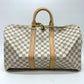 LOUIS VUITTON N48223 Damier Azur Keepall Bandouliere 45 Boston Bag in Damier Azur Canvas, Women's, White