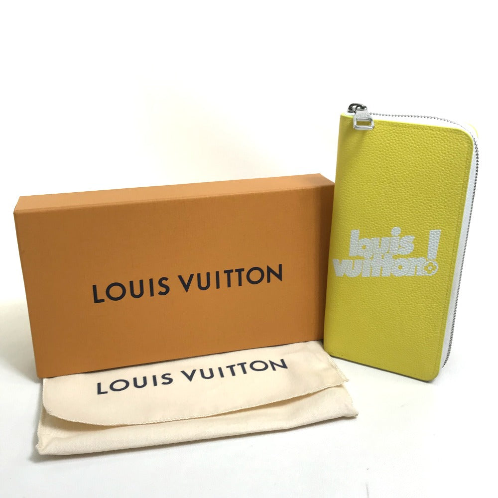 LOUIS VUITTON M80852 Logo Zippy Wallet Vertical Everyday LV Long Wallet in Taurillon Leather, Men's, Yellow