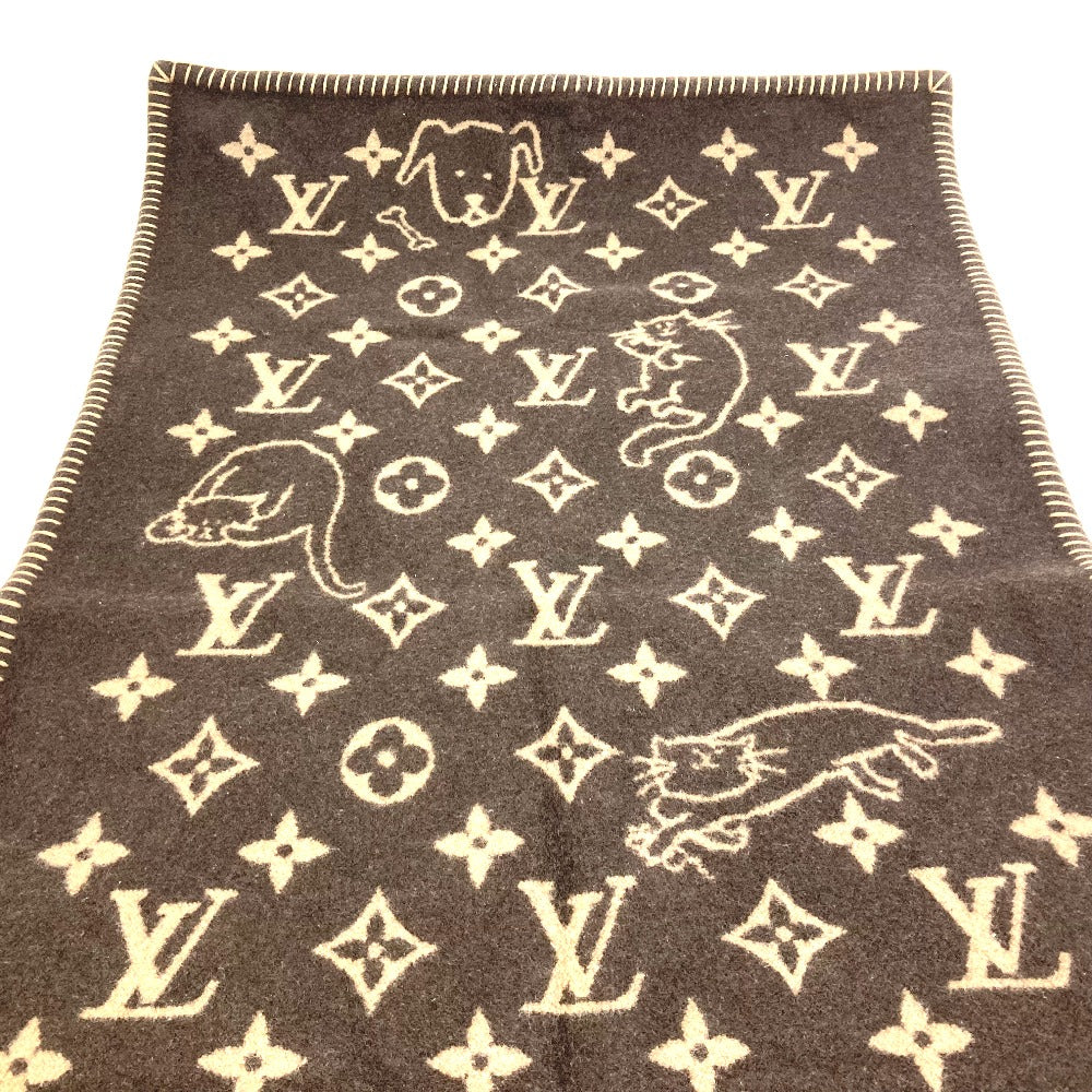 LOUIS VUITTON MP2260 Couverture Small Catgram Cat Animal Blanket, Wool, Brown, Women's