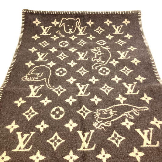 LOUIS VUITTON MP2260 毛布 インテリア クヴェルチュール スモール キャットグラム 猫 アニマル ブランケット ウール レディース ブラウン