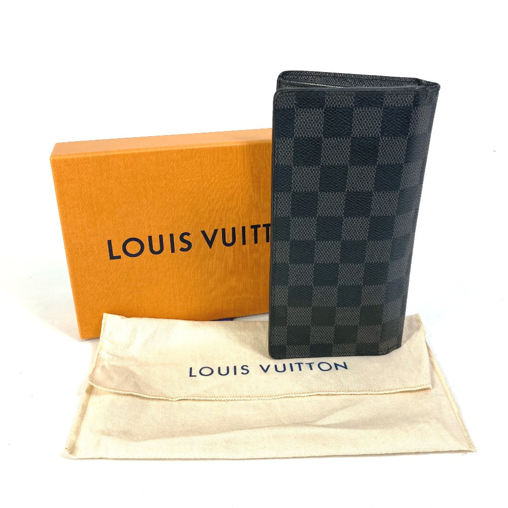 LOUIS VUITTON N62655 Damier Graphite Portefeuille Brazza Old Model Bifold Long Wallet in Damier Graphite Canvas, Men's, Black