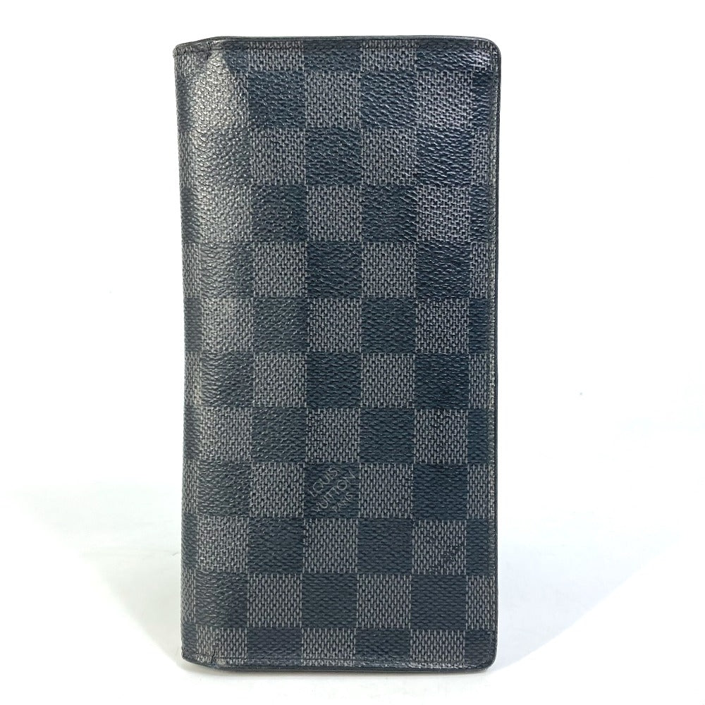 LOUIS VUITTON N62655 Damier Graphite Portefeuille Brazza Old Model Bifold Long Wallet in Damier Graphite Canvas, Men's, Black