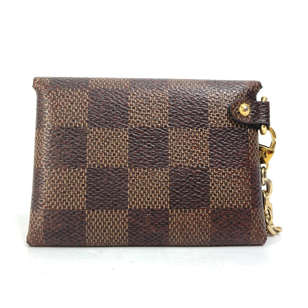 LOUIS VUITTON N60285 Damier Pochette with Kirigami Chain Necklace, Coin Purse, Wallet, Coin Case, Damier Canvas, Women's, Ebene, Brown