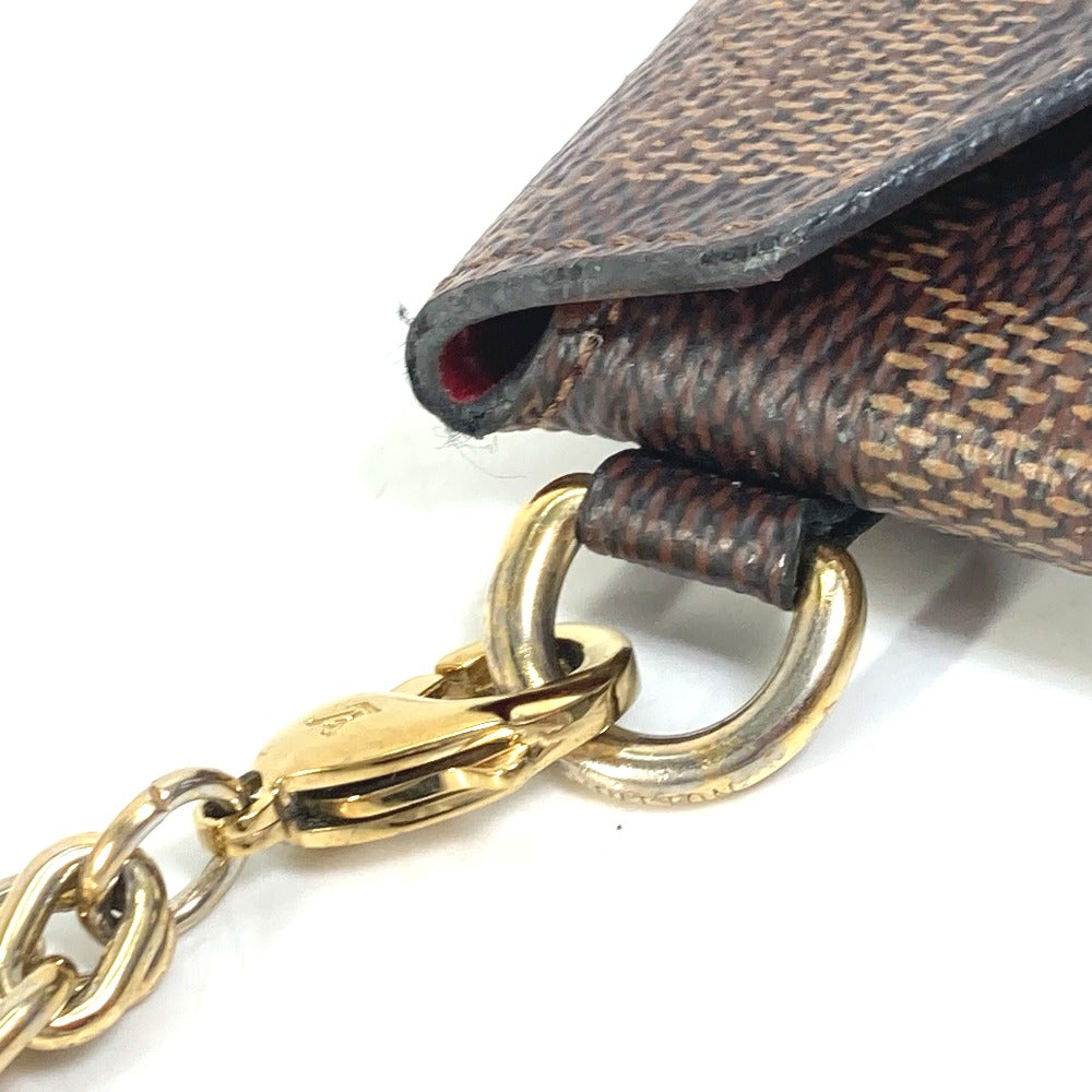 LOUIS VUITTON N60285 Damier Pochette with Kirigami Chain Necklace, Coin Purse, Wallet, Coin Case, Damier Canvas, Women's, Ebene, Brown