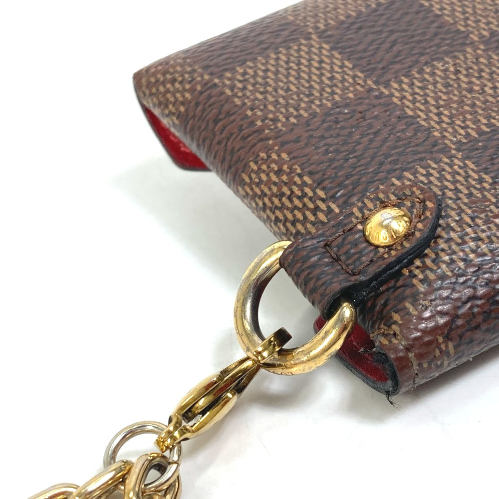 LOUIS VUITTON N60285 Damier Pochette with Kirigami Chain Necklace, Coin Purse, Wallet, Coin Case, Damier Canvas, Women's, Ebene, Brown