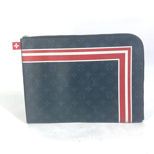 LOUIS VUITTON M61679 モノグラム コバルト ポシェットジュールGM ストライプ カバン ポーチ クラッチバッグ キャンバス メンズ ネイビー