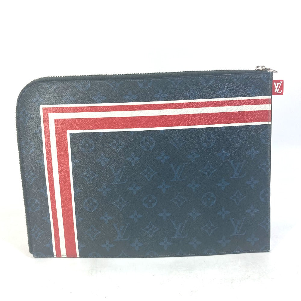 LOUIS VUITTON M61679 Monogram Cobalt Pochette Jour GM Striped Canvas Clutch Bag in Navy