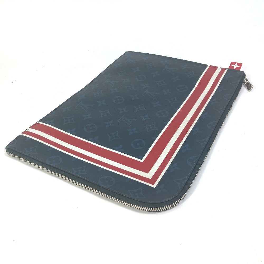 LOUIS VUITTON M61679 Monogram Cobalt Pochette Jour GM Striped Canvas Clutch Bag in Navy