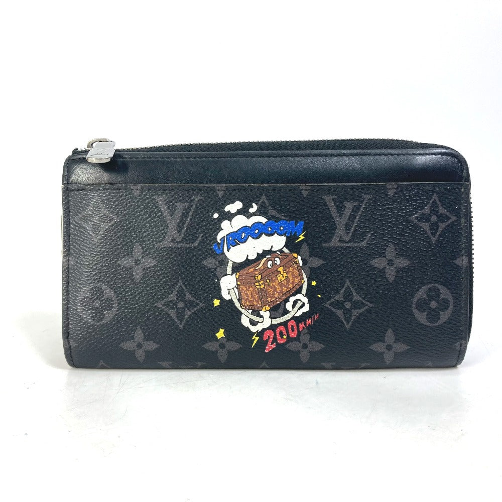 LOUIS VUITTON M80994 Monogram Eclipse Zippy Dragonne Trunk Print Long Wallet in Monogram Eclipse Canvas, Men's, Black