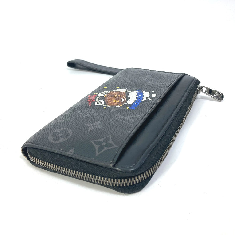 LOUIS VUITTON M80994 Monogram Eclipse Zippy Dragonne Trunk Print Long Wallet in Monogram Eclipse Canvas, Men's, Black