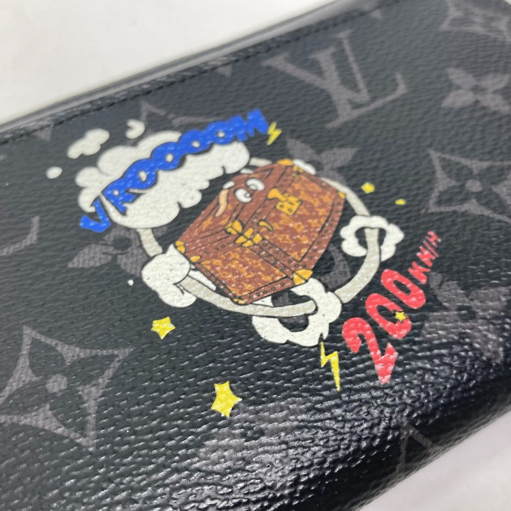 LOUIS VUITTON M80994 Monogram Eclipse Zippy Dragonne Trunk Print Long Wallet in Monogram Eclipse Canvas, Men's, Black