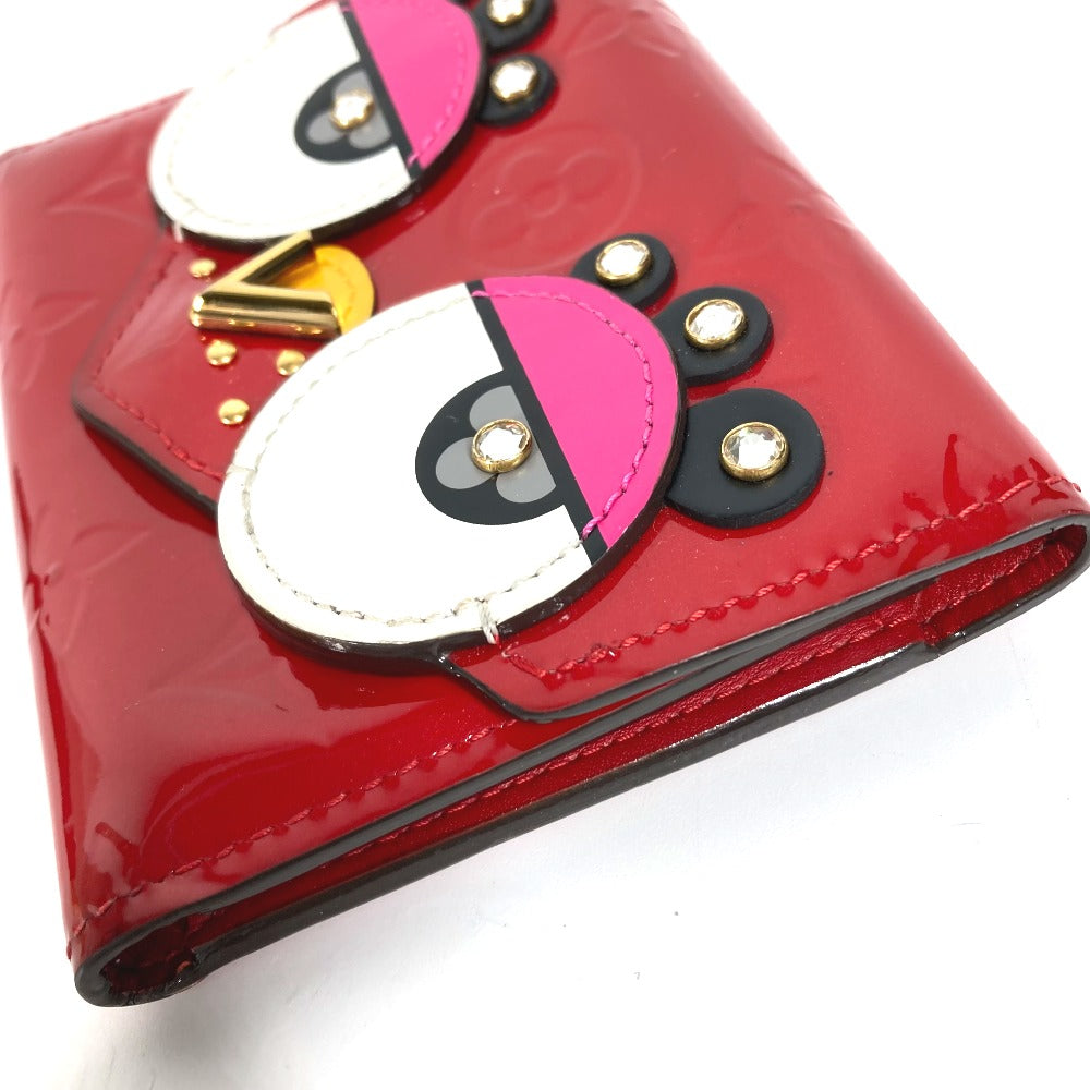 LOUIS VUITTON M62317 モノグラム ヴェルニ ポルトフォイユ・ヴィクトリーヌ コンパクトウォレット ラインストーン 3つ折り財布 モノグラムヴェルニ レディース レッド