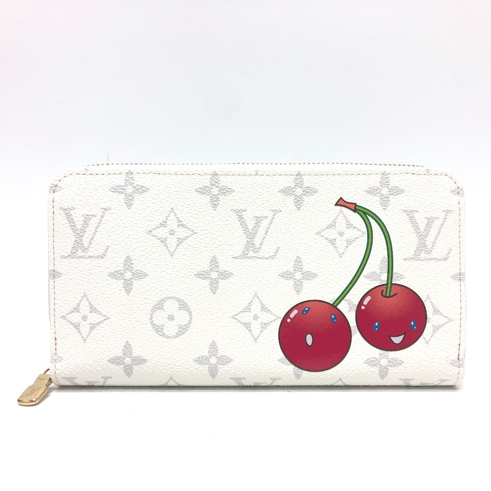 LOUIS VUITTON M14240 Takashi Murakami Collaboration Monogram LV x TM Zippy Wallet, Cherry Design, Monogram Canvas, Unisex, White