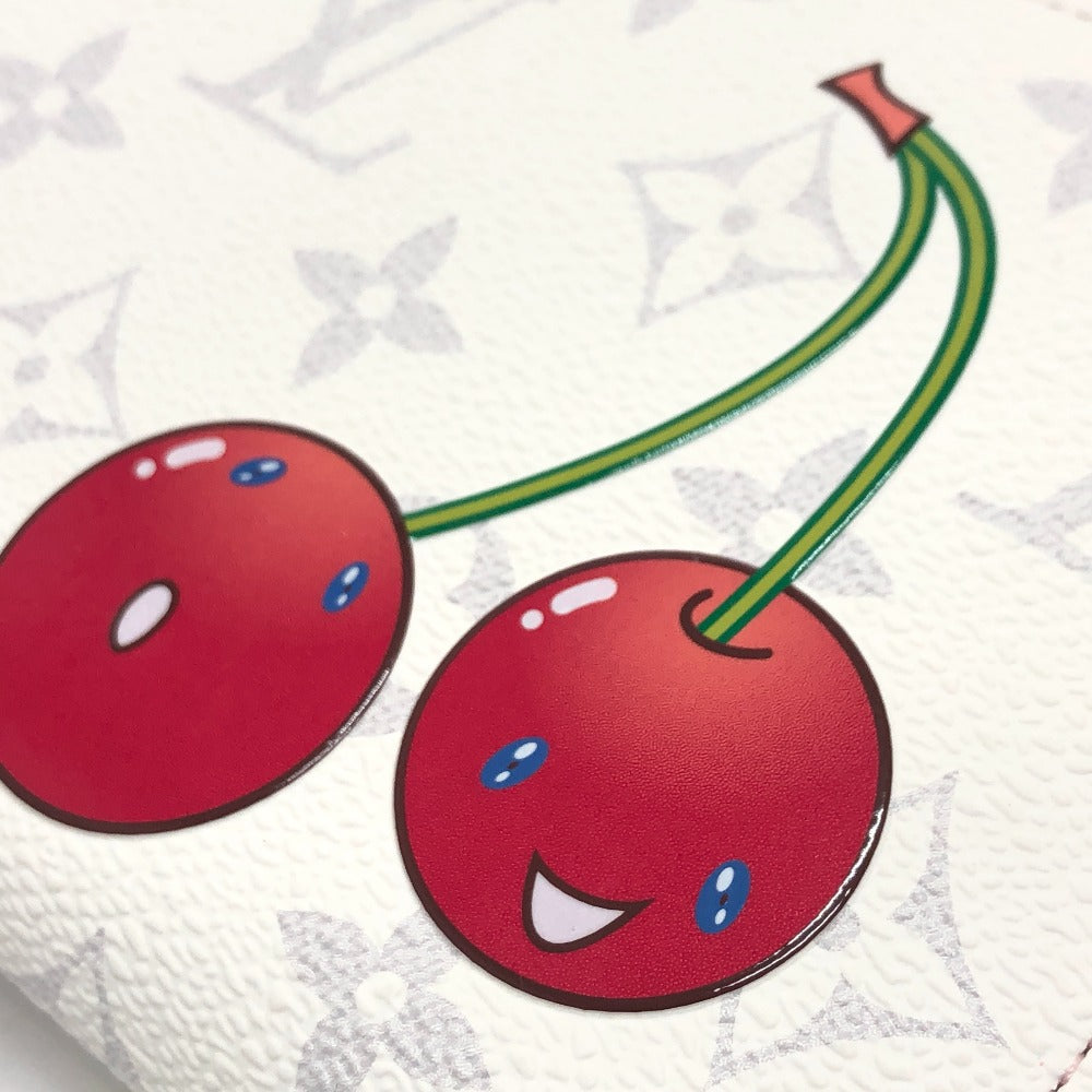 LOUIS VUITTON M14240 Takashi Murakami Collaboration Monogram LV x TM Zippy Wallet, Cherry Design, Monogram Canvas, Unisex, White