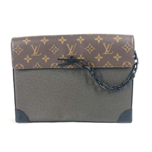 LOUIS VUITTON M30583 タイガ モノグラム ポシェット スティーマー カバン ポーチ チェーン フラップ クラッチバッグ タイガレザー ユニセックス カーキ
