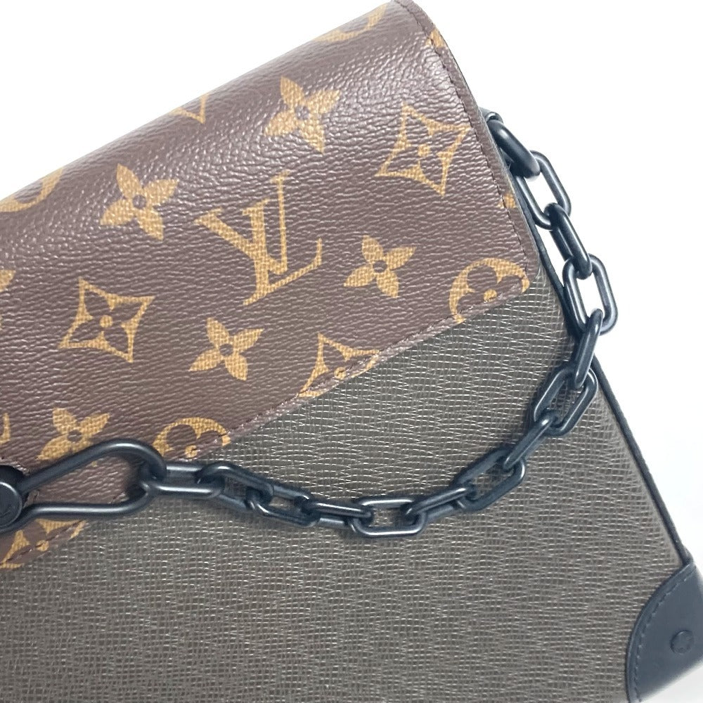 LOUIS VUITTON M30583 タイガ モノグラム ポシェット スティーマー カバン ポーチ チェーン フラップ クラッチバッグ タイガレザー ユニセックス カーキ