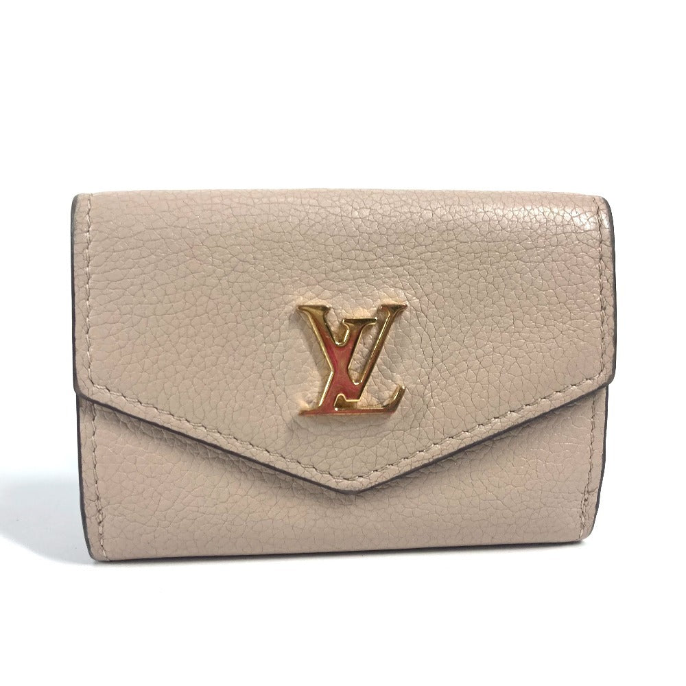LOUIS VUITTON M69340 LVロゴ ポルトフォイユ・ロックミニ コンパクトウォレット 3つ折り財布 カーフレザー ユニセックス グレージュ ベージュ