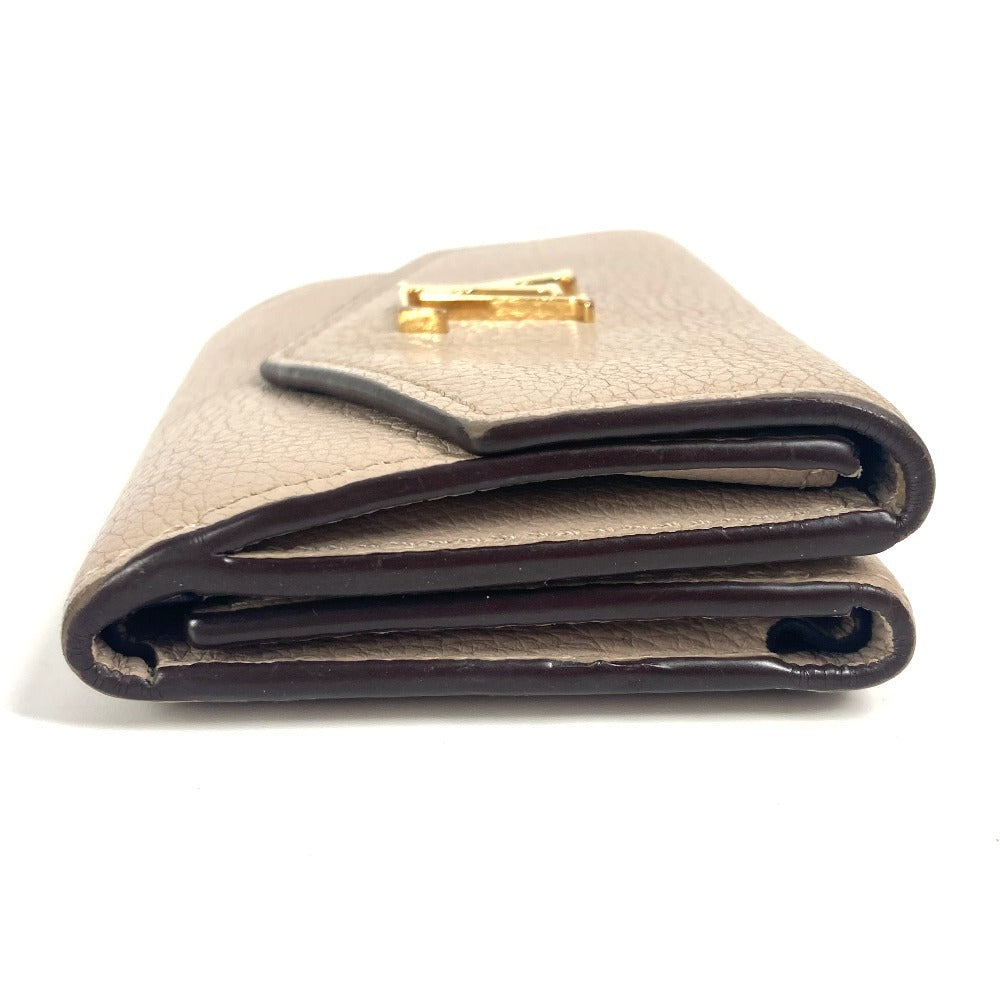 LOUIS VUITTON M69340 LVロゴ ポルトフォイユ・ロックミニ コンパクトウォレット 3つ折り財布 カーフレザー ユニセックス グレージュ ベージュ